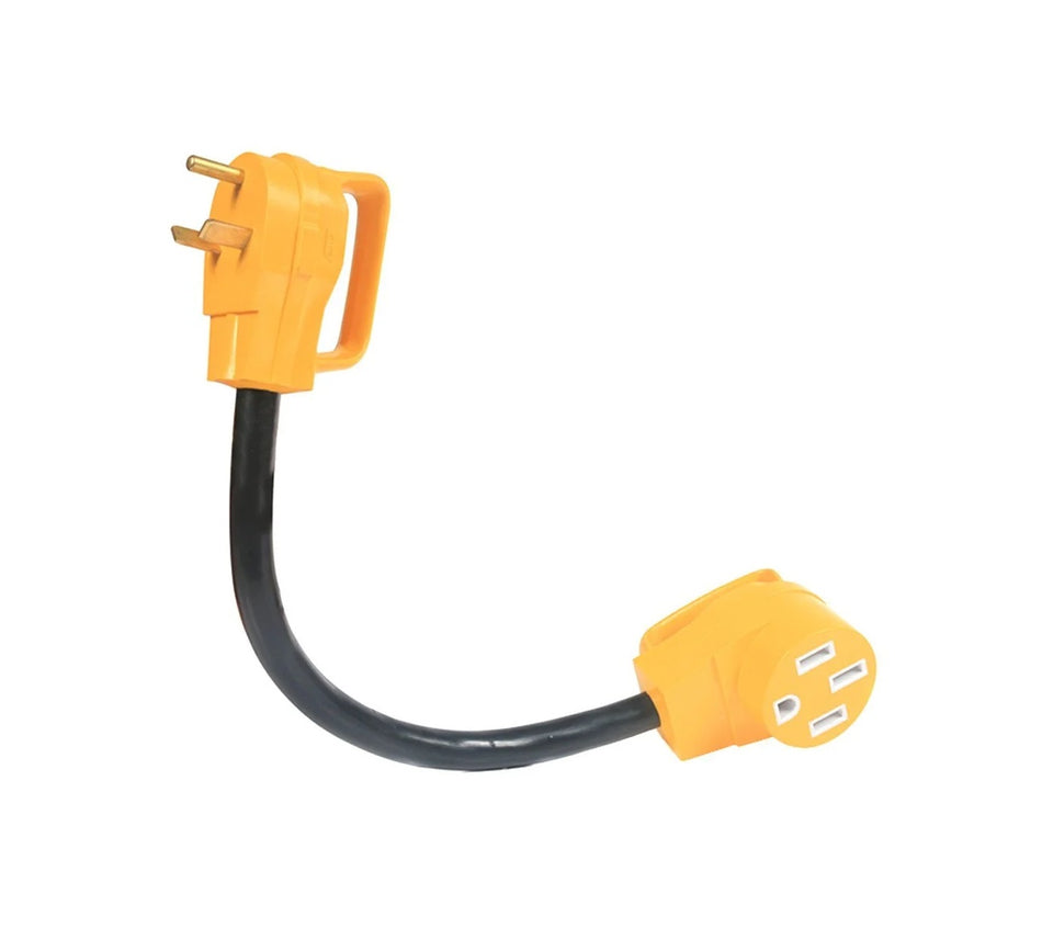 Camco 55185 - Power Grip 18-Inch Dogbone Power Adapter with Handle Grip (30A Male x 50A Female) - 19-0468