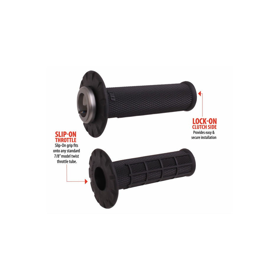 UNIVERSAL LOCK-ON GRIPS HALF-WAFFLE BLACK/SILVER - 206-1156