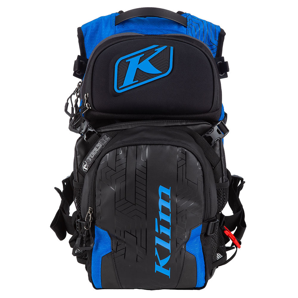 Klim NAC Pak backpack for non-current snowmobile gear and apparel with enhanced ergonomics and intelligent tool storage.