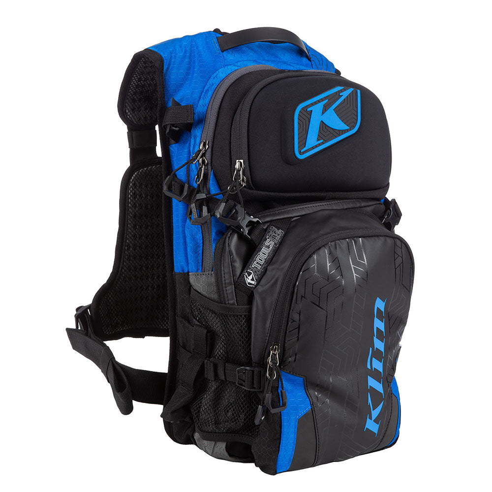 Klim Nac Pak - Ergonomic snowmobile gear and apparel backpack in blue and black for outdoor adventures or daily commute