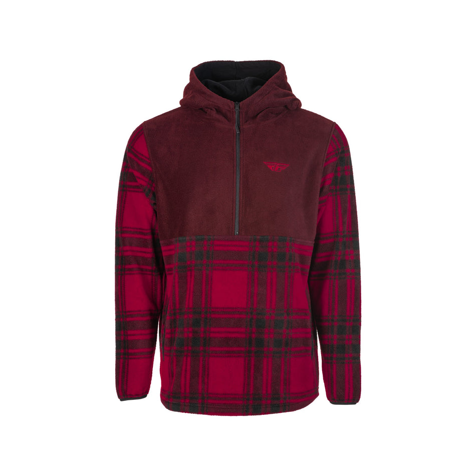FLY HALF ZIP PULLOVER HOODIE RED PLAID LG - 354-0022L