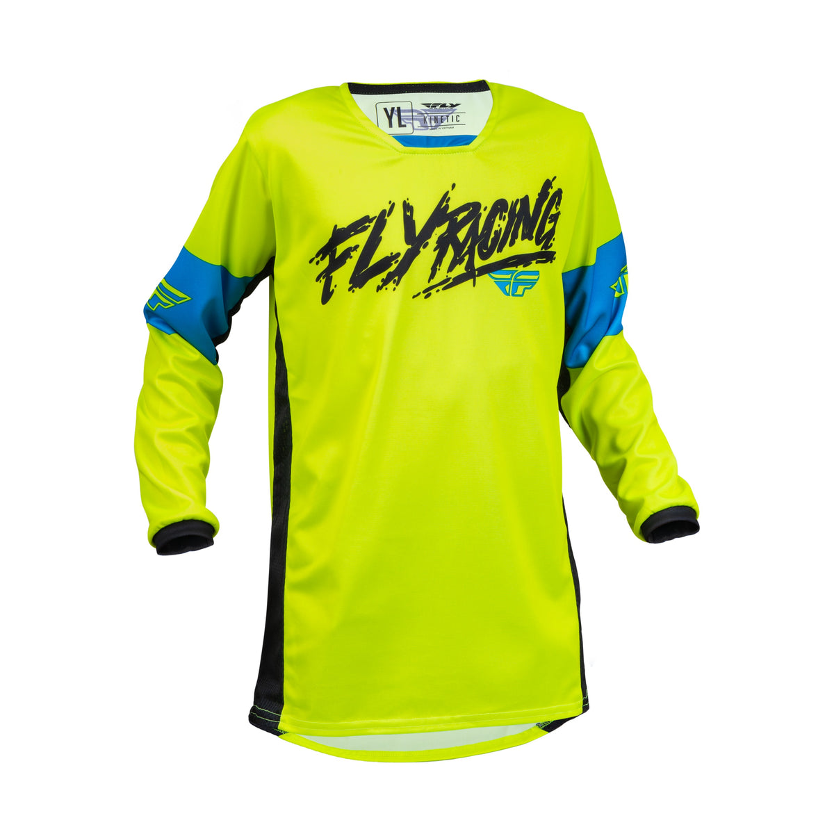 YOUTH KINETIC KHAOS JERSEY HI-VIS/BLACK/CYAN YS - 376-422YS