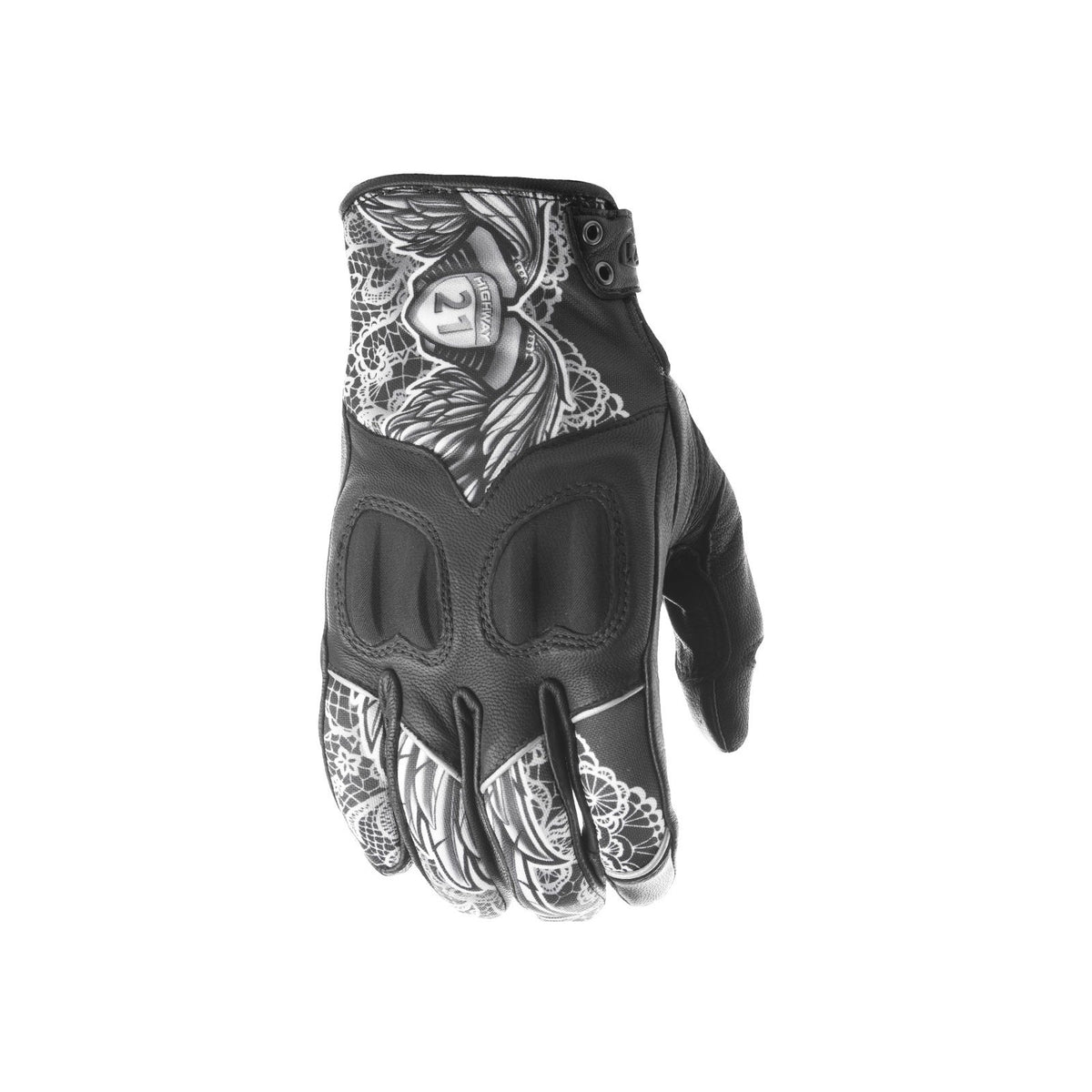 WOMEN'S VIXEN GLOVES BLACK/WHITE LACE LG - 489-0091L