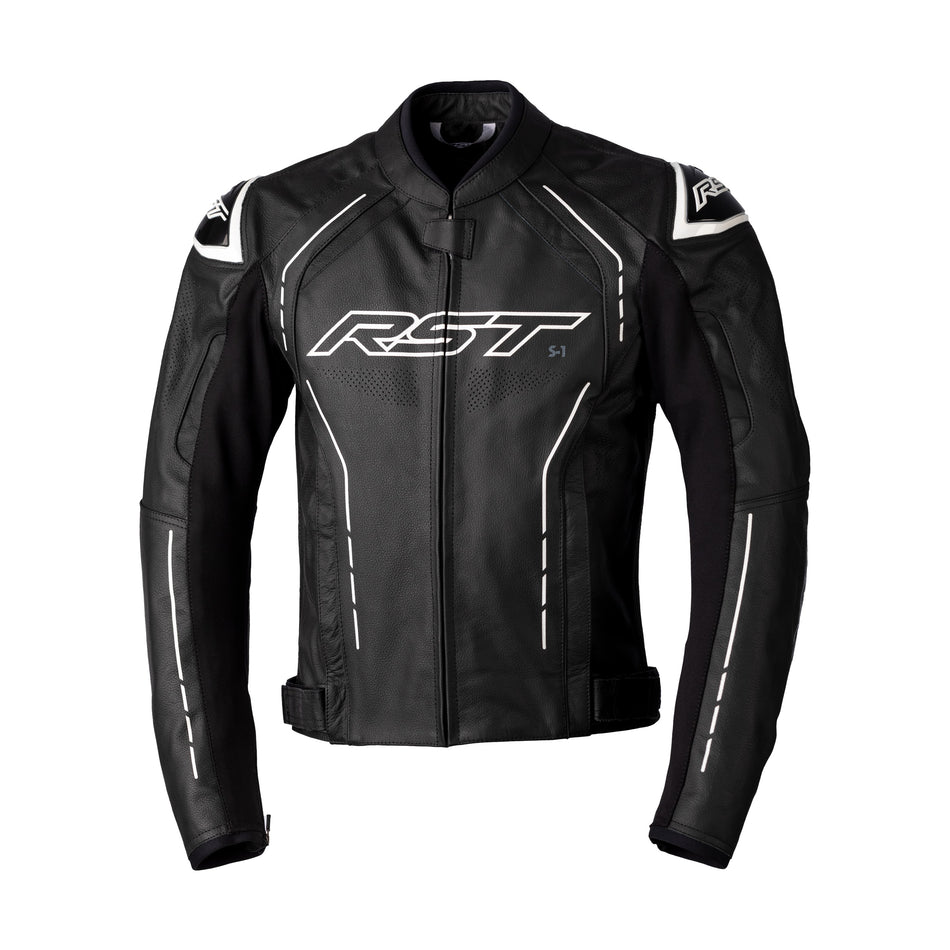 S1 CE JACKET BLACK/BLACK/WHITE LEATHER LG - 556-2977344