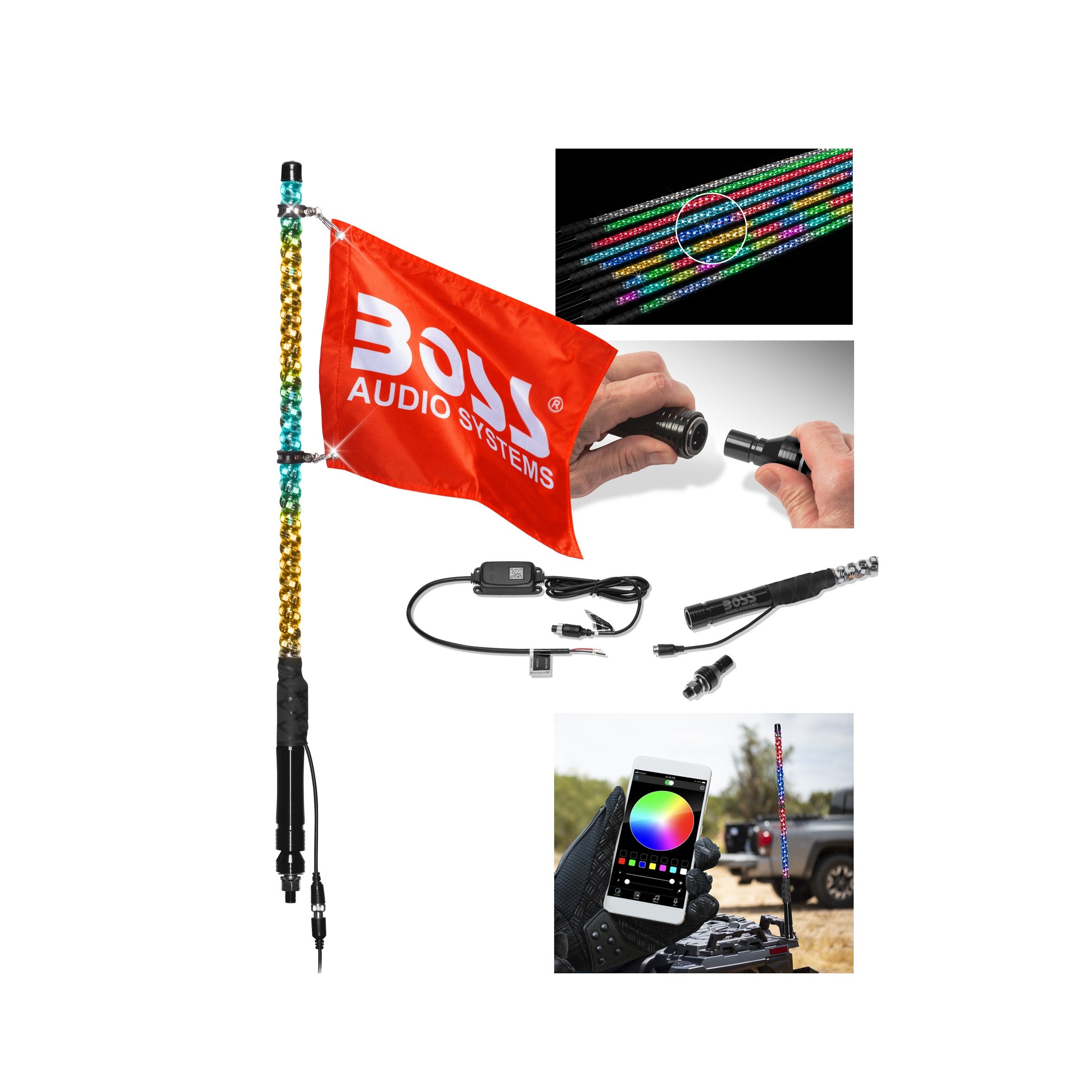 2' RGB LED WHIP W/ BLUETOOTH CONTROLLER - 63-8093-1