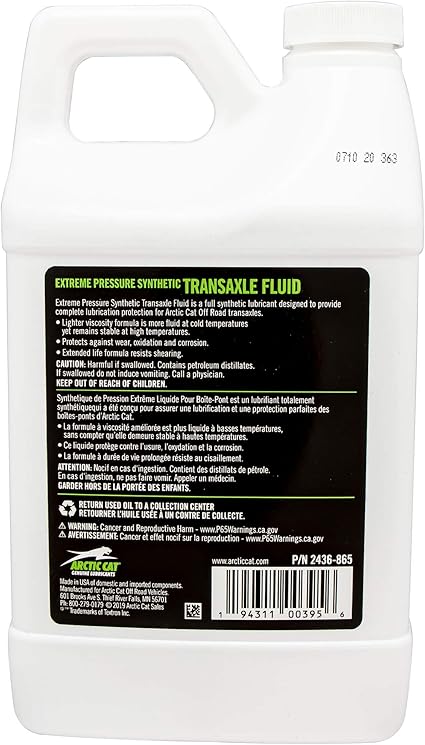 Arctic Cat Synthetic Transaxle Fluid Oil - 41oz - Wildcat Trail/Sport/XX, Prowler Pro - 2436-865