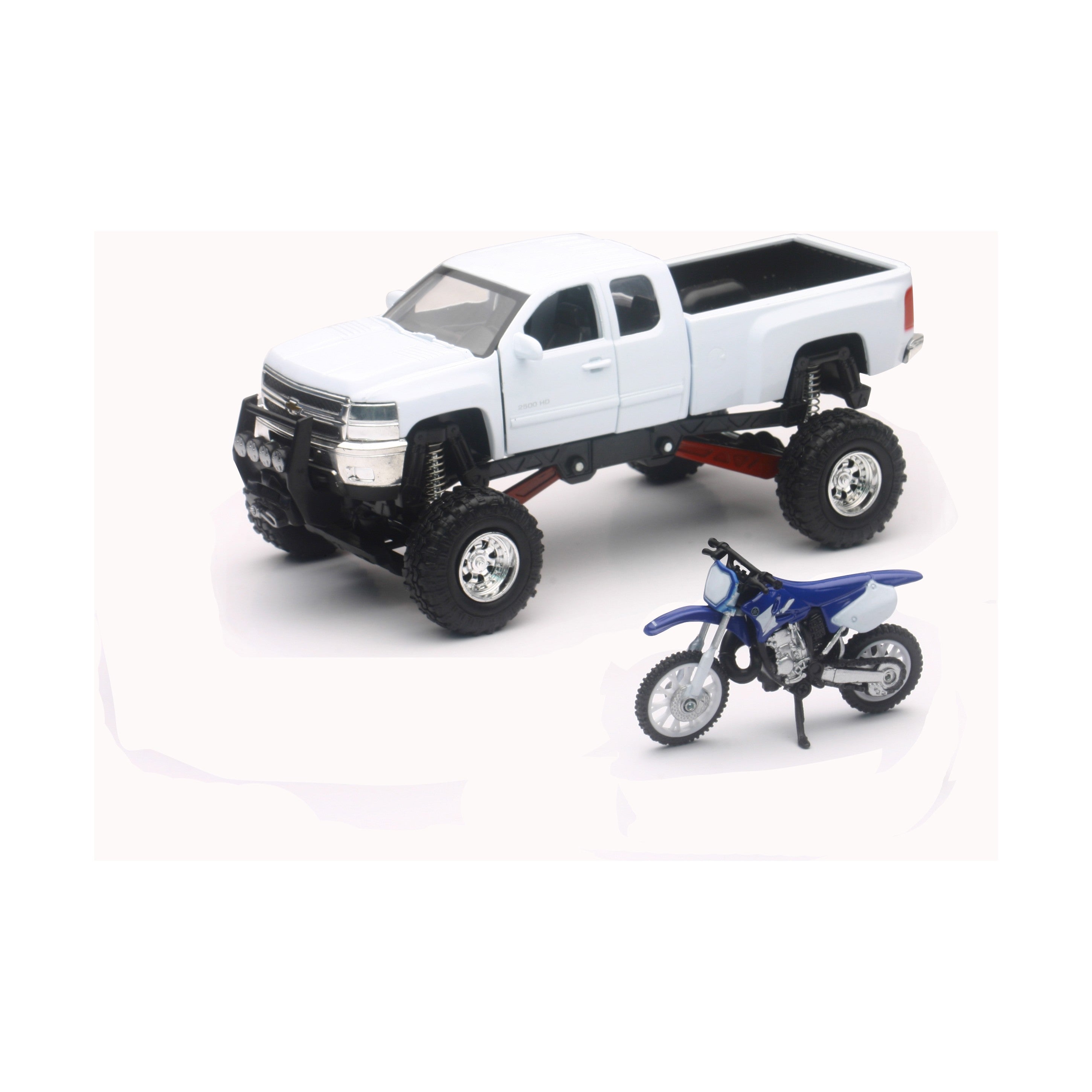 REPLICA 1:43 TRUCK/RACE BIKE CHEVY WHITE/YAMAHA BIKE BLUE - 959-0117