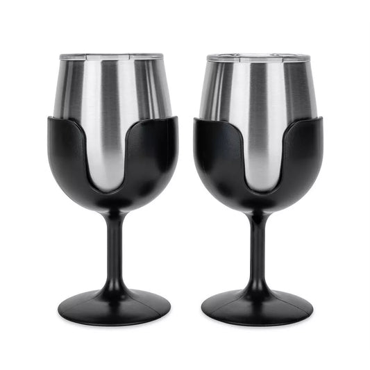 Camco Wine Tumbler Stainless Steel 2 Pack Black