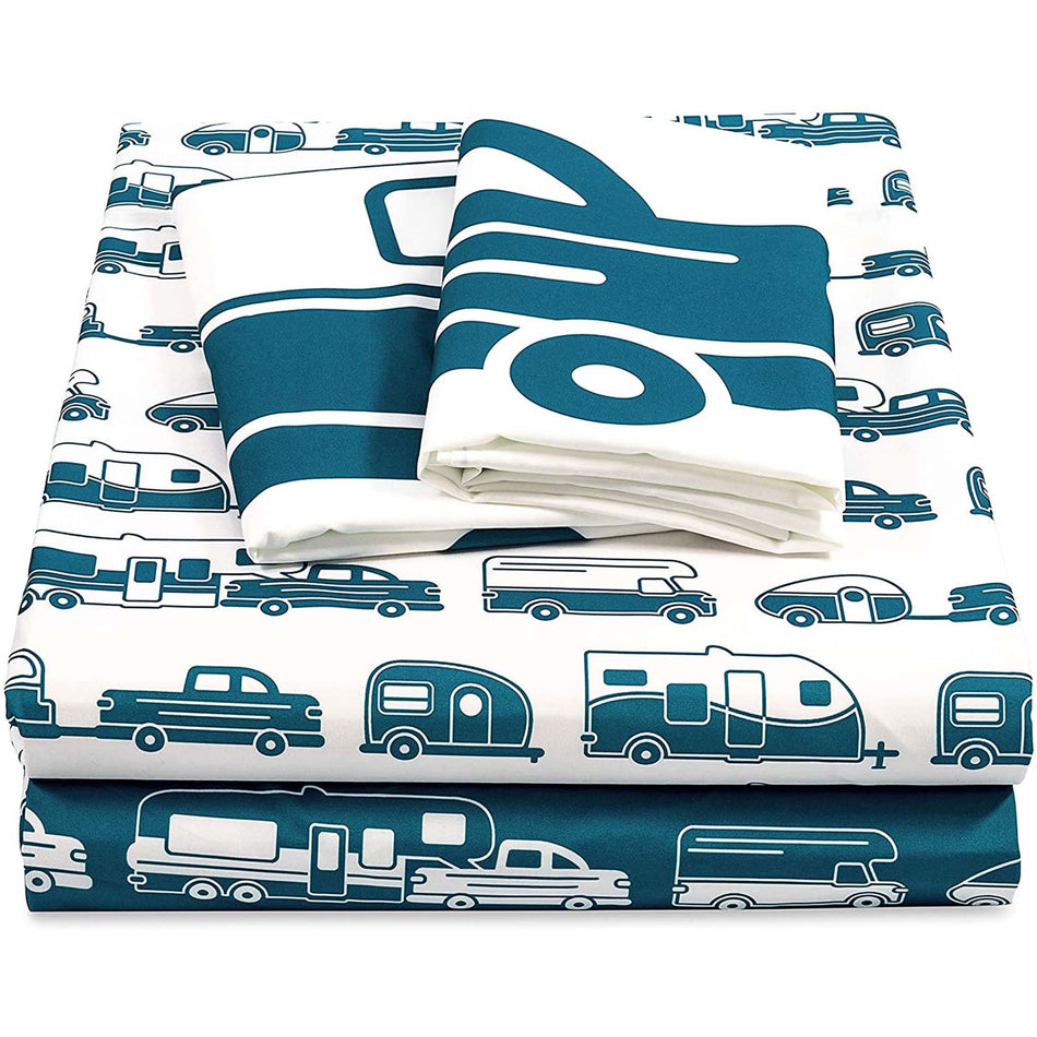 Life is Better at the Campsite RV Bed Sheet Set, RV Queen, Blue